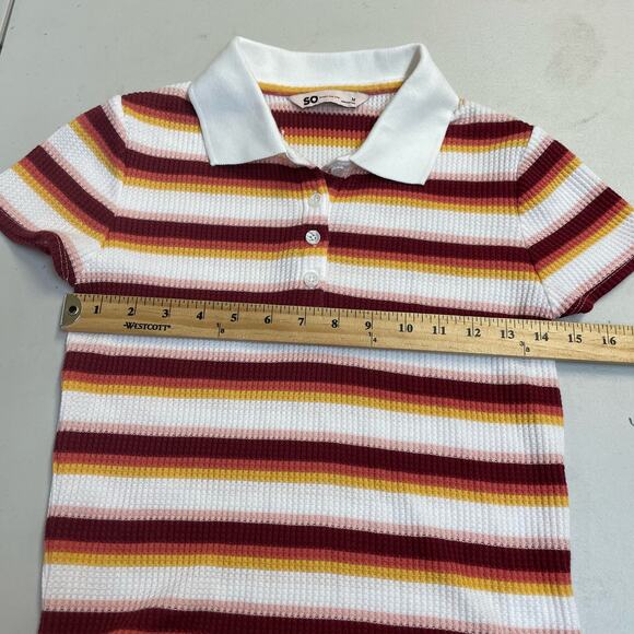 SO Goods for Life stripped collared cropped waffle blouse size Medium - Picture 10 of 11